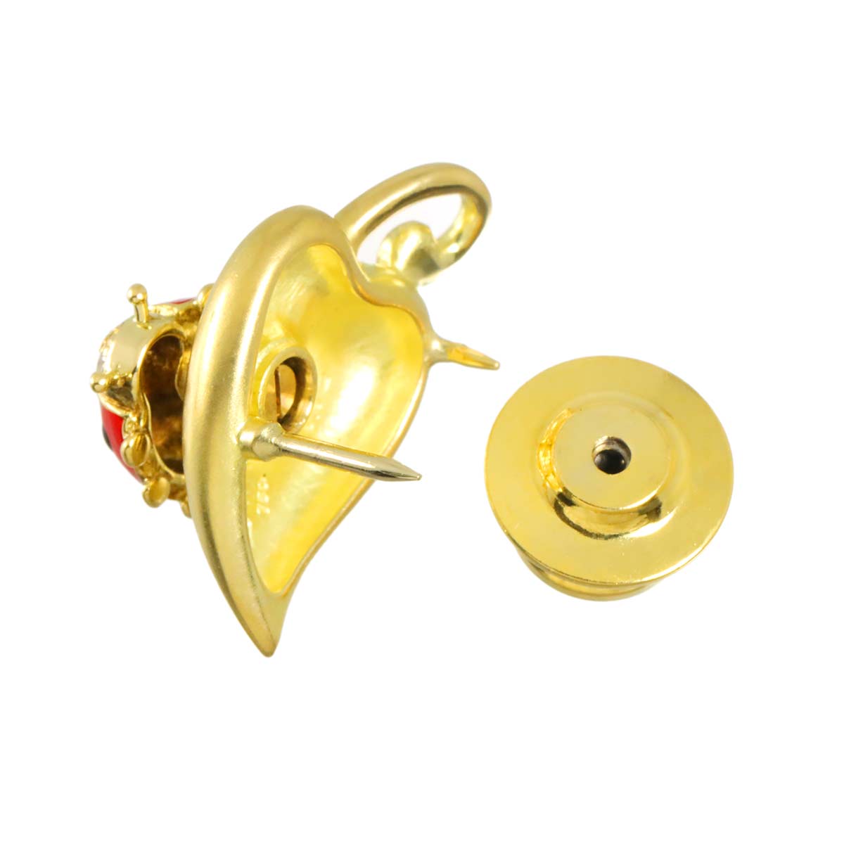 Ladybug Diamond 0.02ct Enamel Brooch 18K YG 750