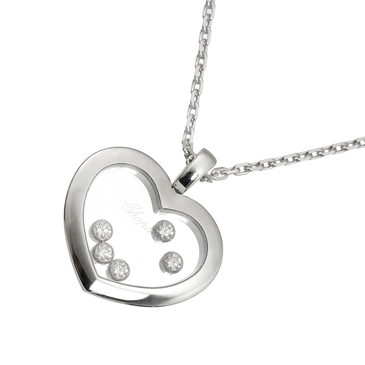 Happy Diamond Heart Long Necklace 18K White Gold 750