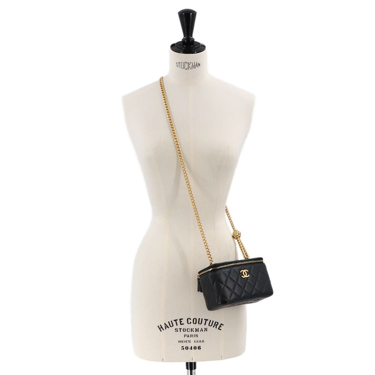 Matelasse Small Vanity Case Chain Shoulder Bag Black Camellia