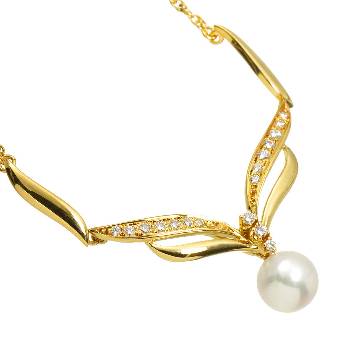 Akoya Pearl 7.5mm Diamond Necklace 18K YG 750