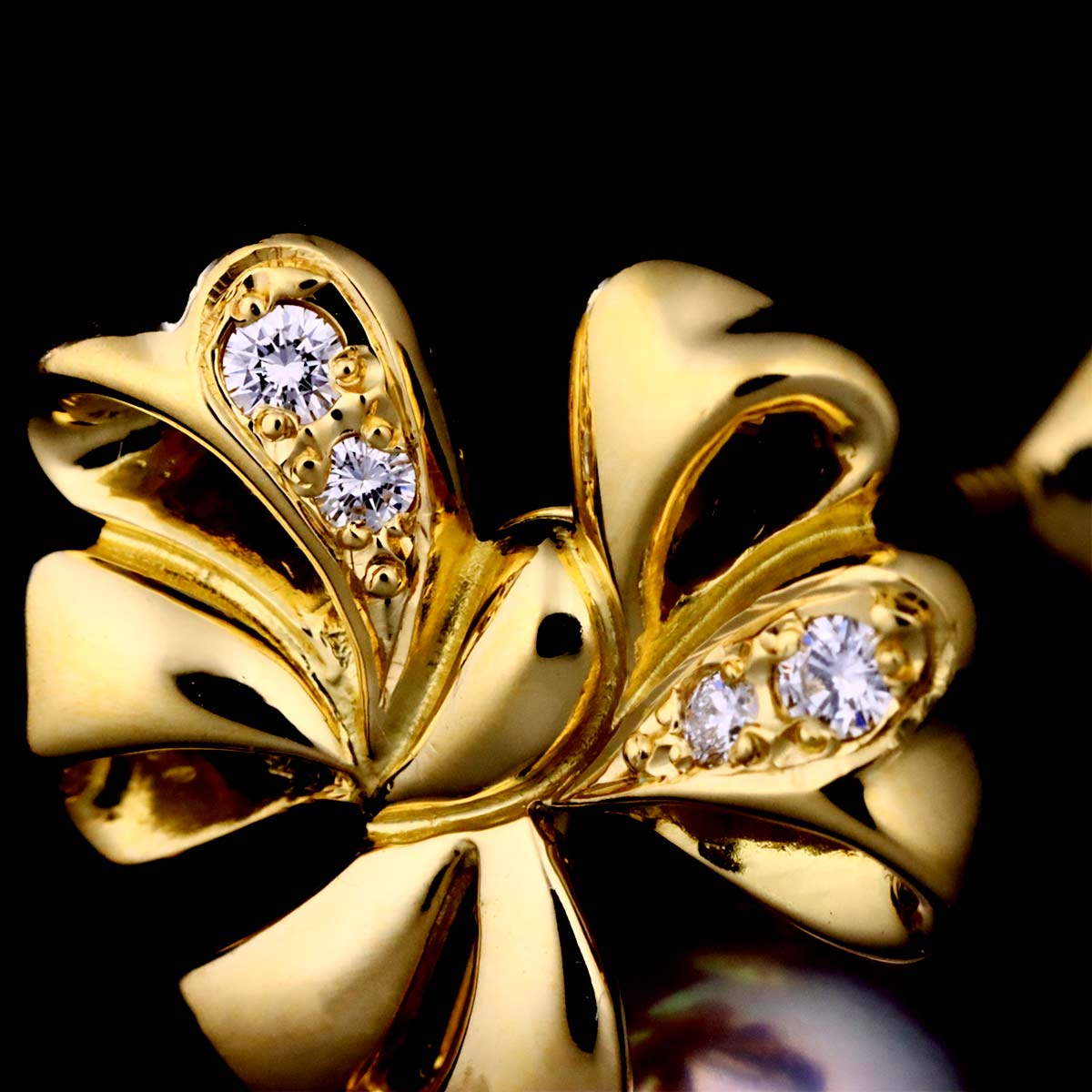 Akoya Pearl 7.6mm Diamond Earrings 18K Yellow Gold 750