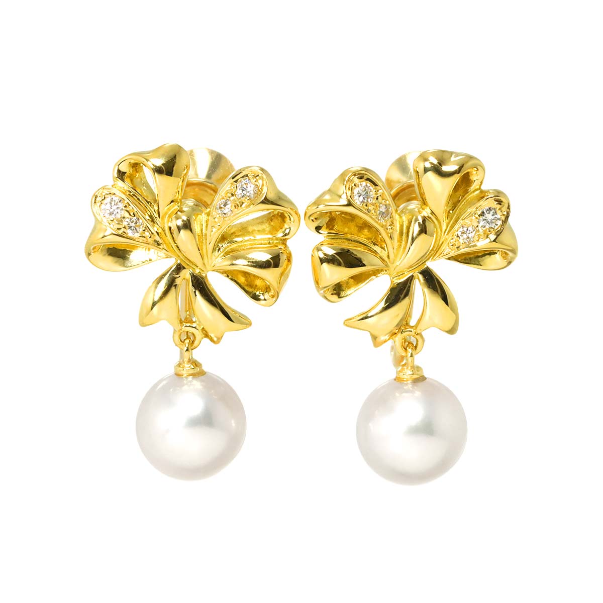Akoya Pearl 7.6mm Diamond Earrings 18K Yellow Gold 750