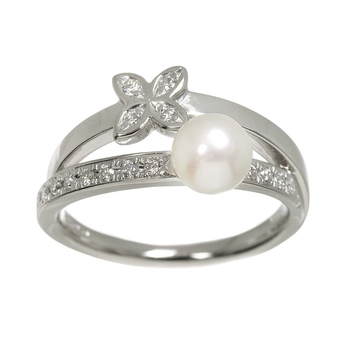 Akoya Pearl 5.5mm Diamond Ring Platinum size4.75-5(US)