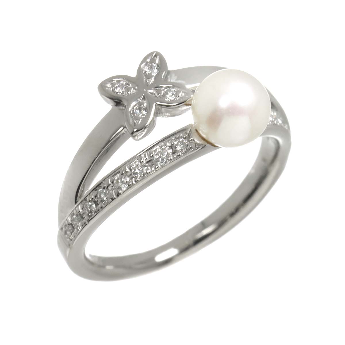 Akoya Pearl 5.5mm Diamond Ring Platinum size4.75-5(US)