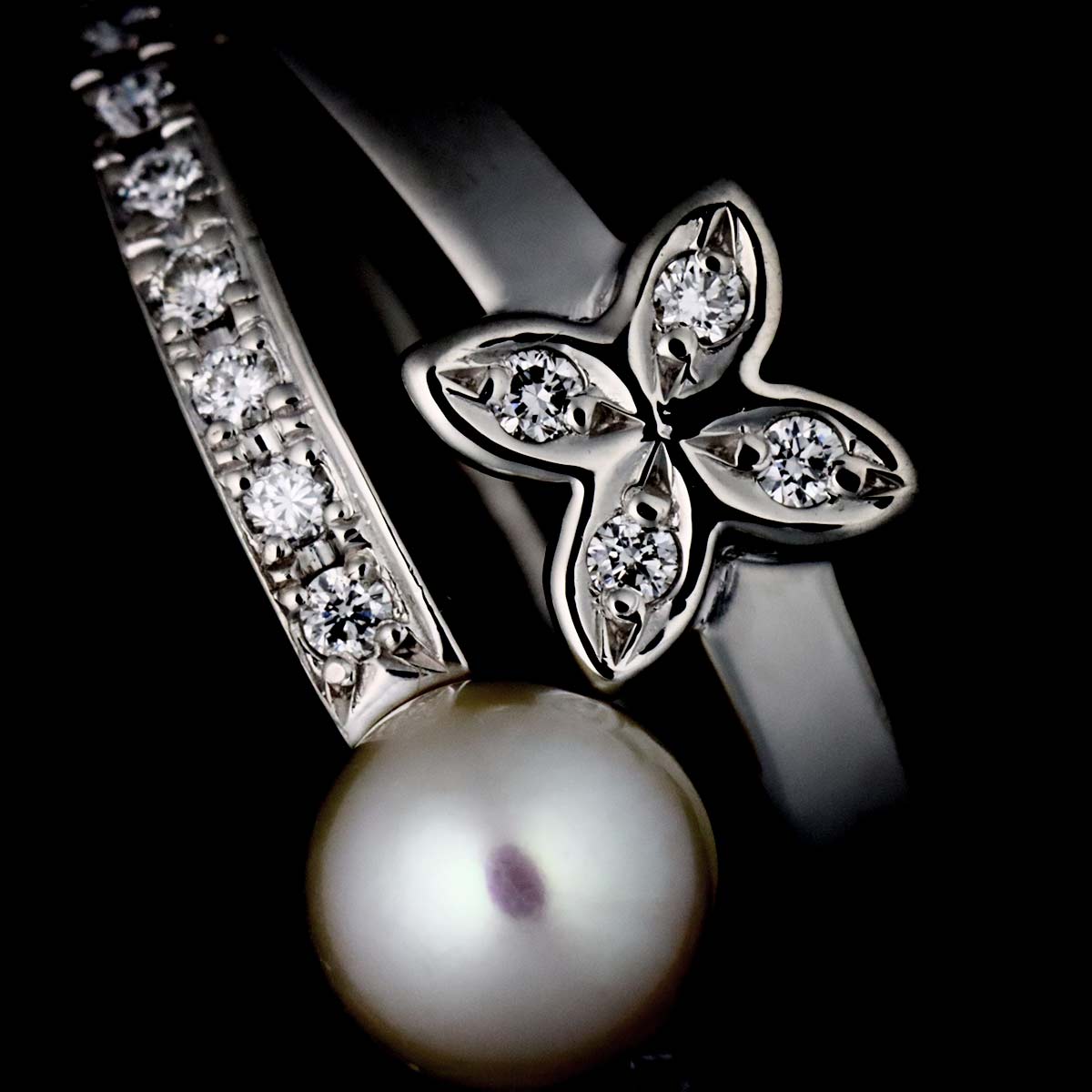 Akoya Pearl 5.5mm Diamond Ring Platinum size4.75-5(US)