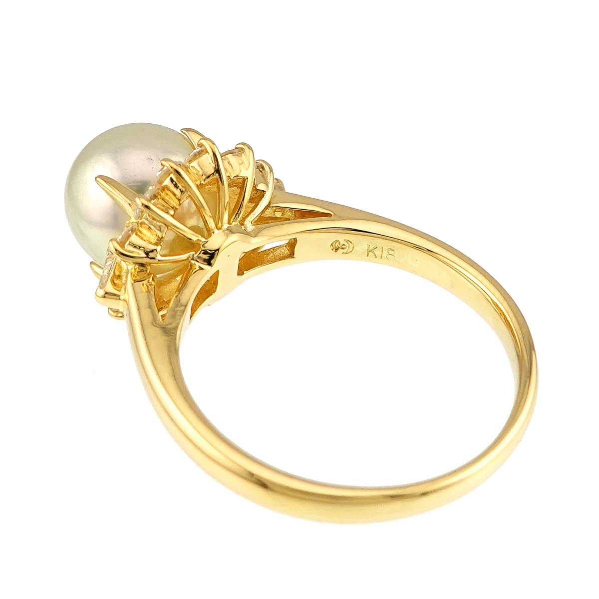 Akoya Pearl 8.2mm Diamond 0.45ct Ring 18K YG 750 Size6.75(US)
