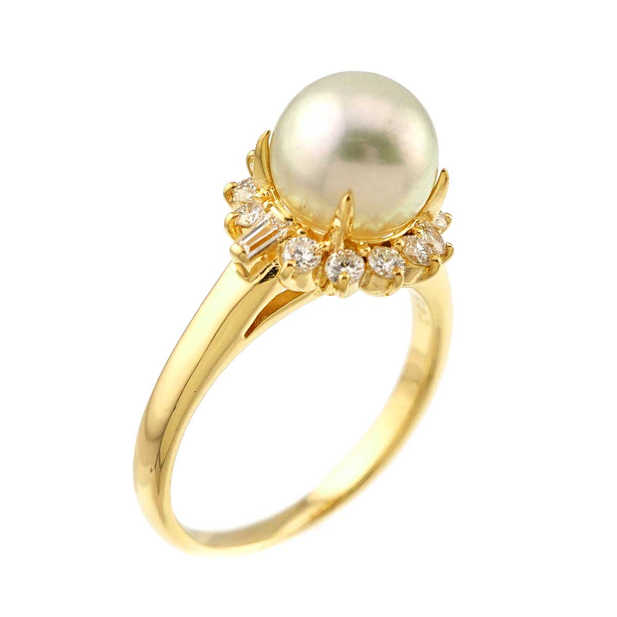 Akoya Pearl 8.2mm Diamond 0.45ct Ring 18K YG 750 Size6.75(US)