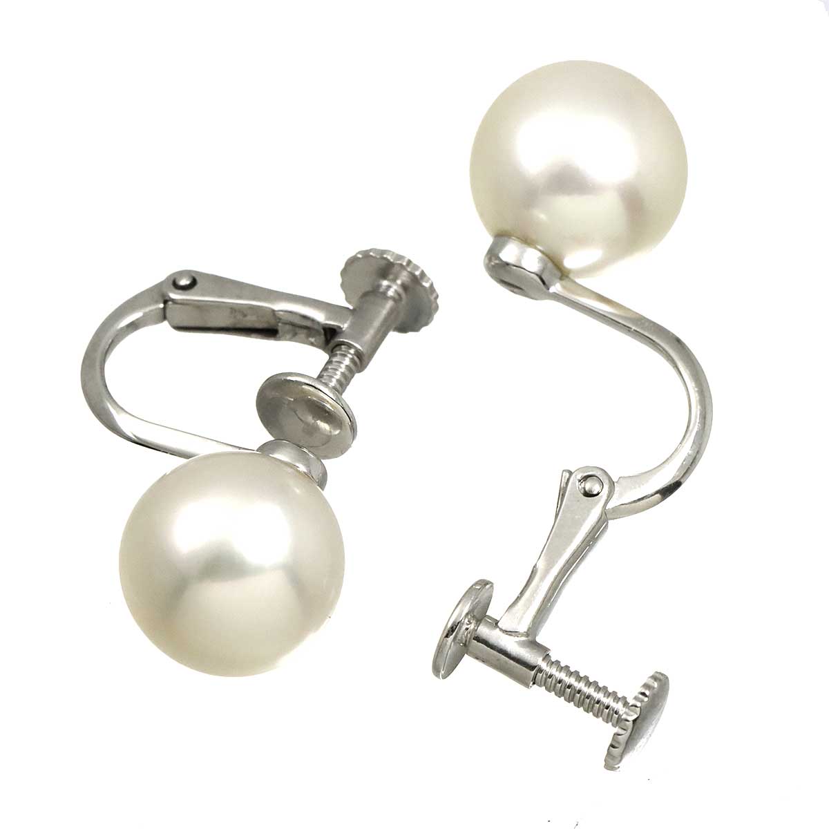 Akoya Pearl 8.6mm Earrings Clip on 18K WG White Gold 750