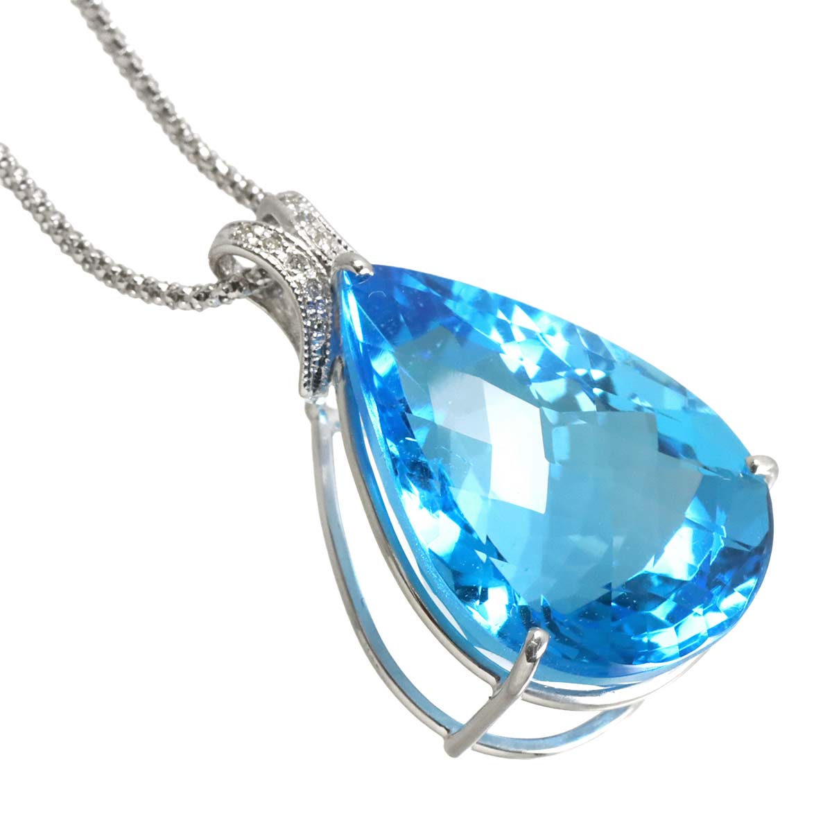 BlueTopaz 36.40ct Diamond 0.05ct Necklace 18K WG White Gold 750