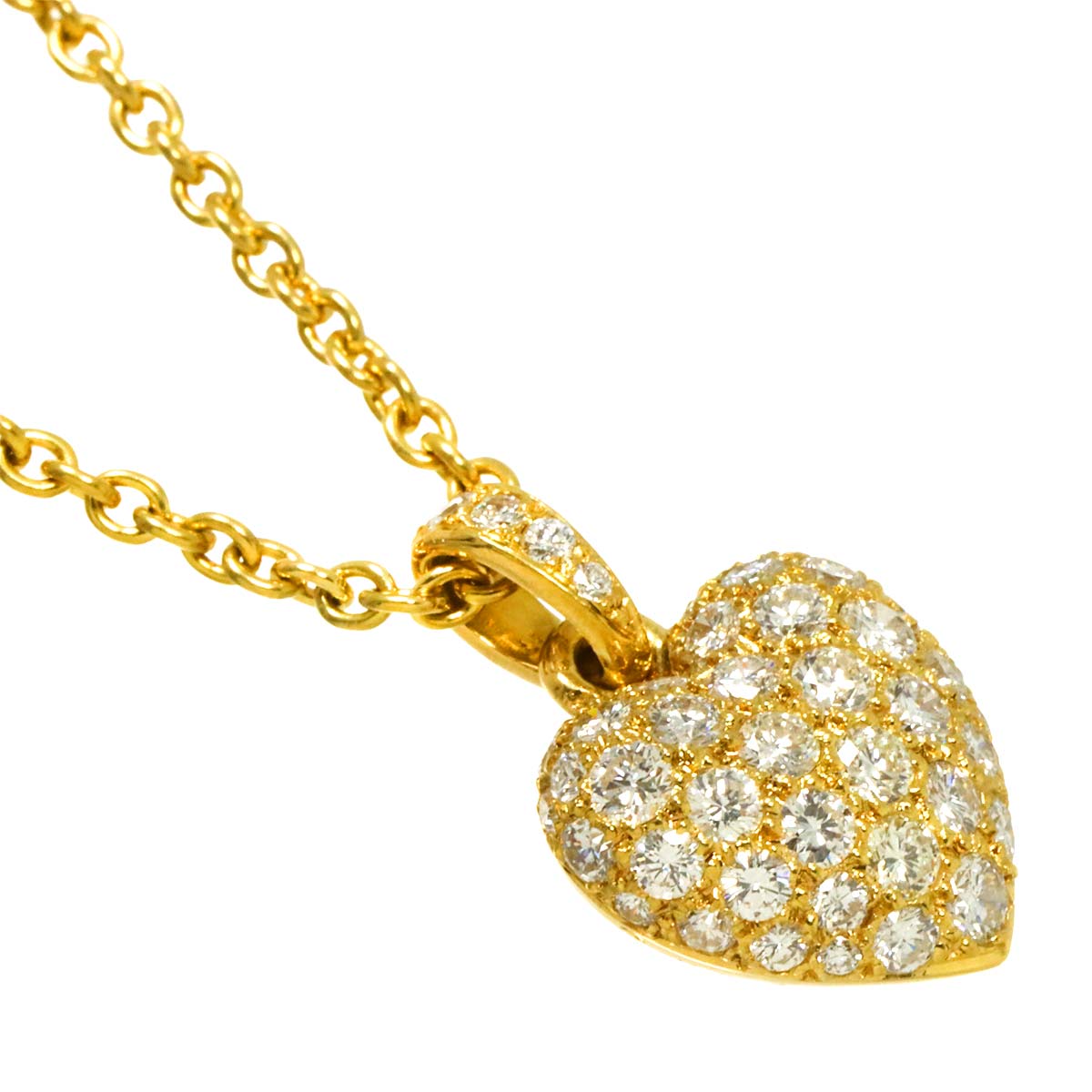 Heart Pave Diamond Necklace 18K Yellow Gold 750