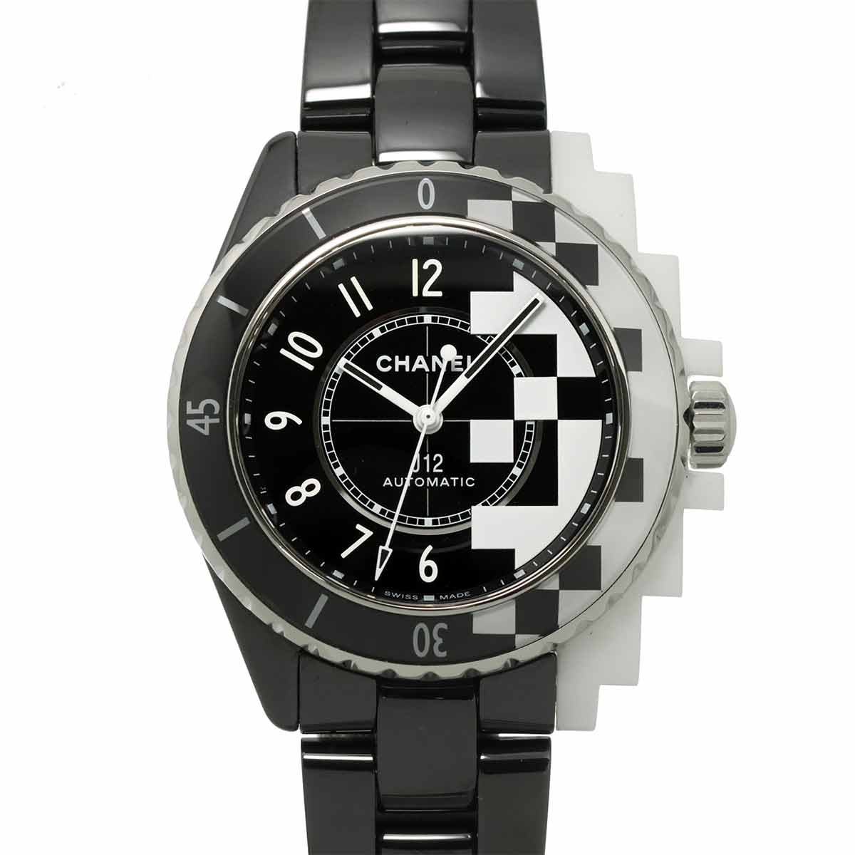 J12 H7988 Diamond Automatic Black White Dial Mens Watch