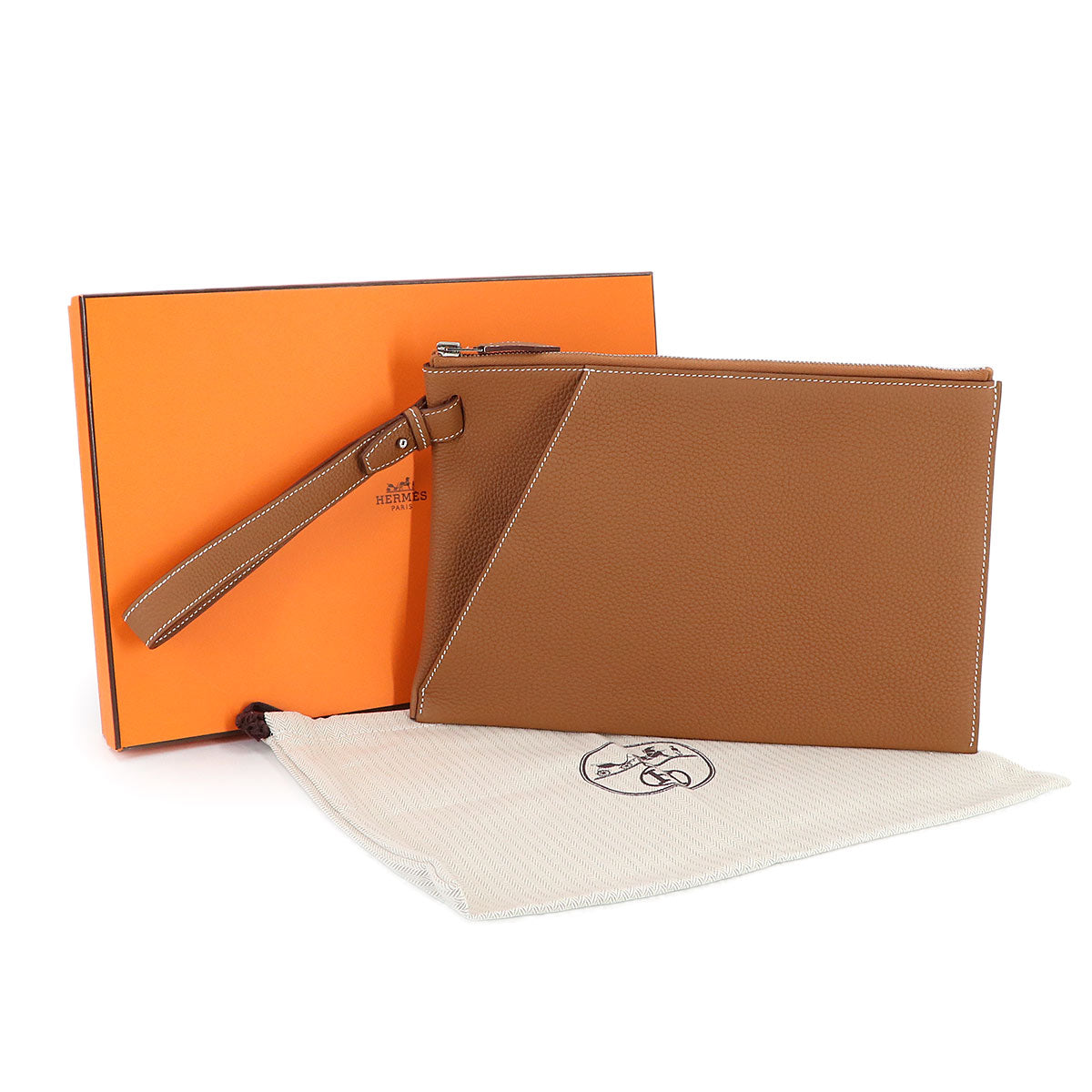 Caba Vertige Clutch Bag Togo Gold Brown Purse