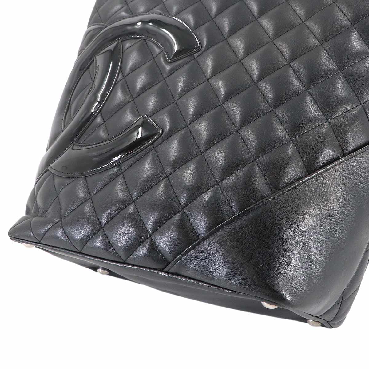 Cambon Line Medium Tote Bag Leather Enamel Black A25167 Purse