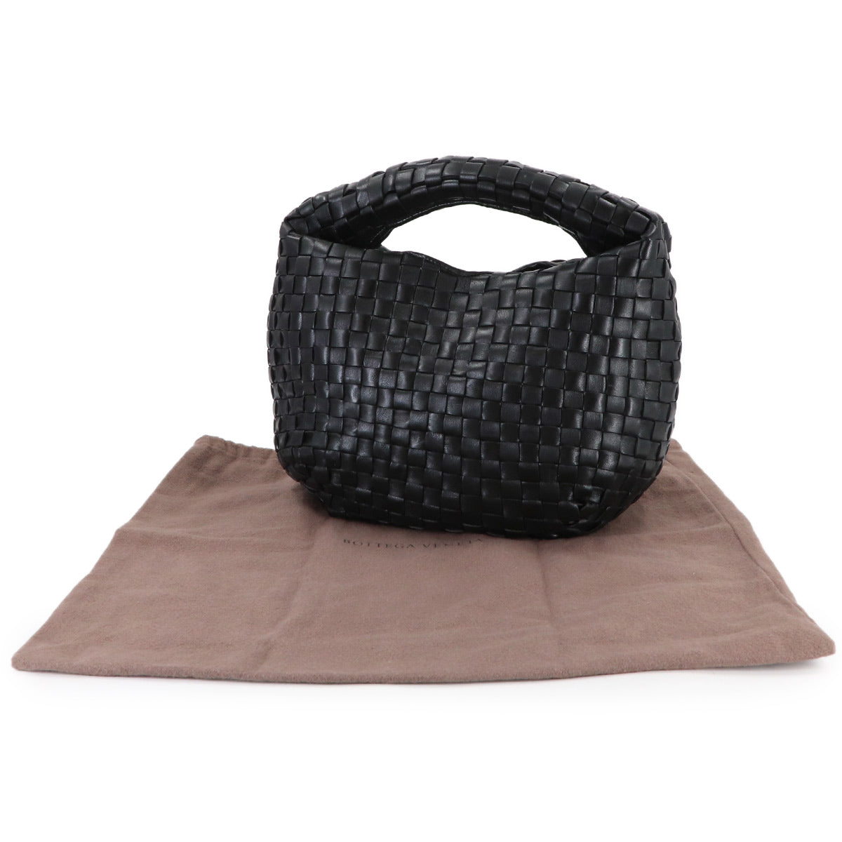 Intrecciato Hobo Hand Bag Leather Black