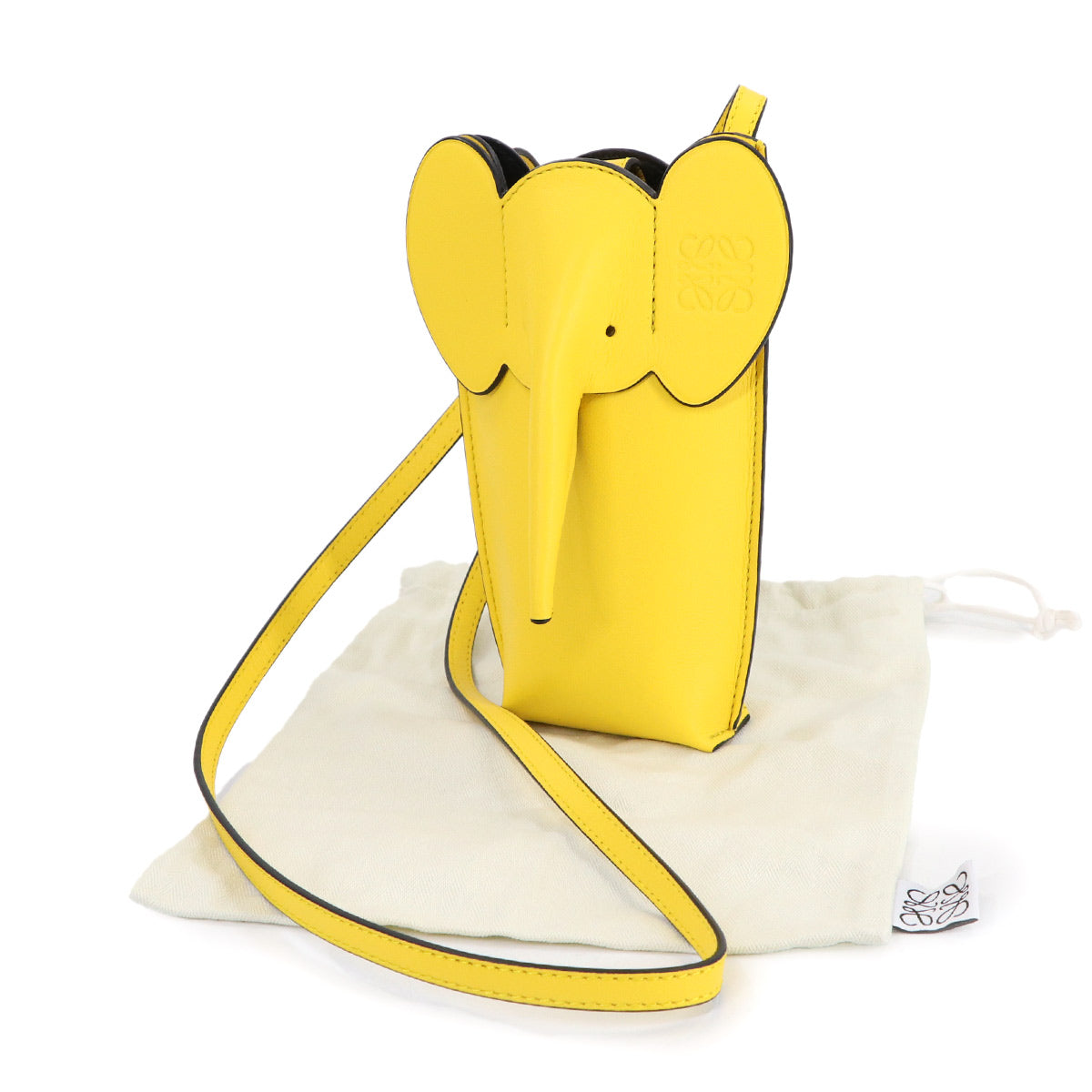 Elephant Pocket Shoulder Bag Leather Yellow Purse