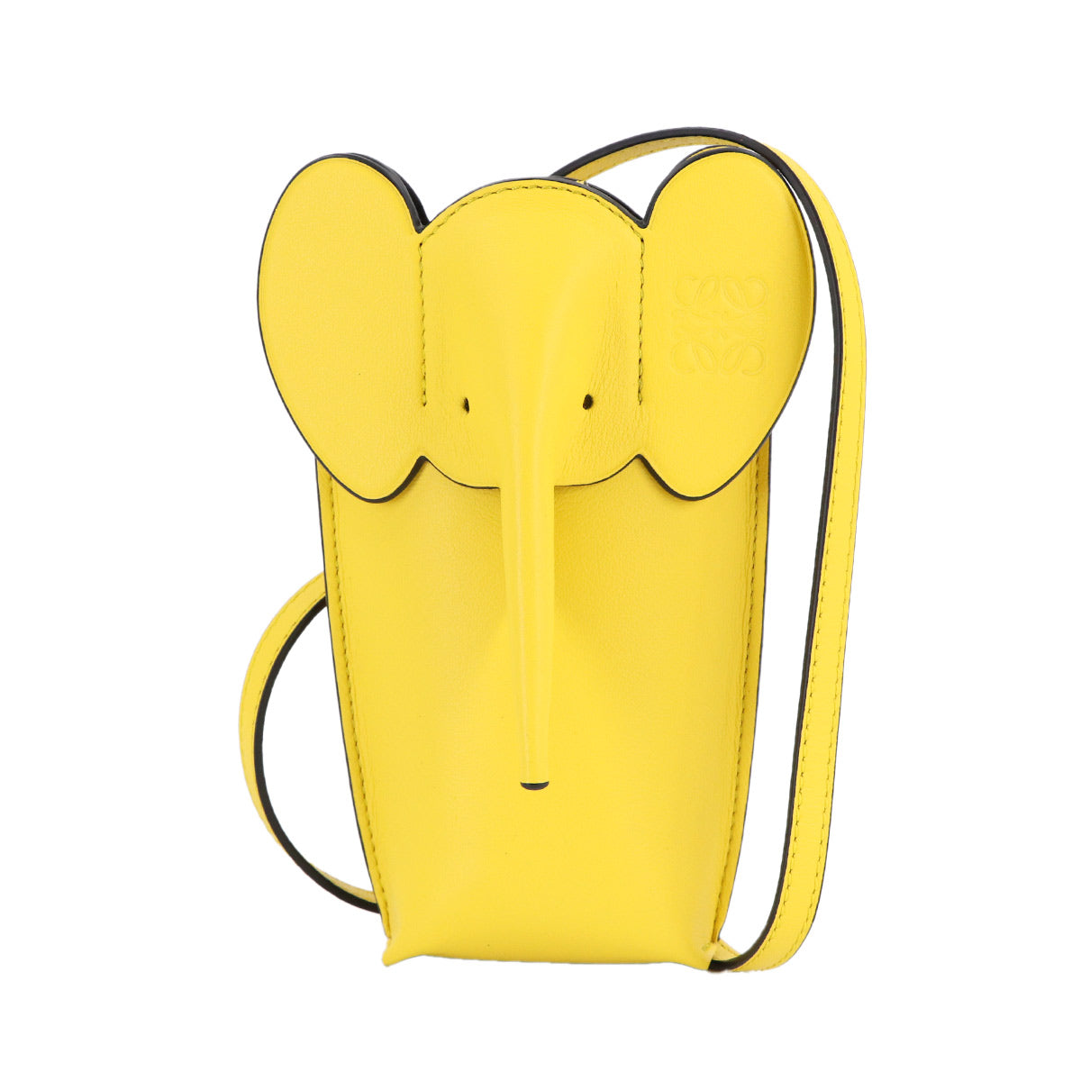Elephant Pocket Shoulder Bag Leather Yellow Purse