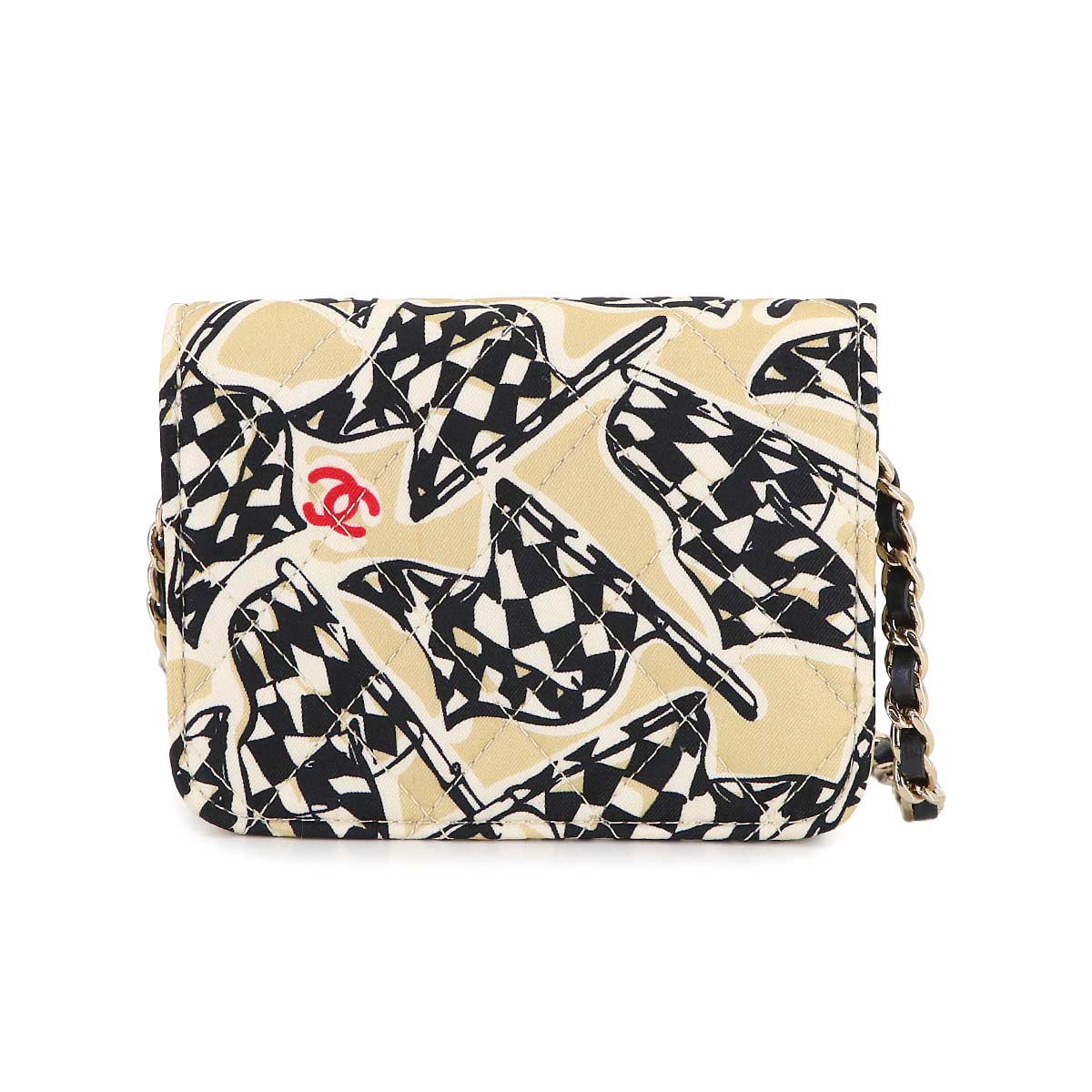 Matelasse MiniMin Chain Shoulder Bag Canvas Beige Checkered flag