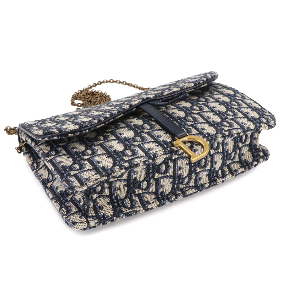 Oblique Saddle Chain Pouch Wallet Jacquard Navy