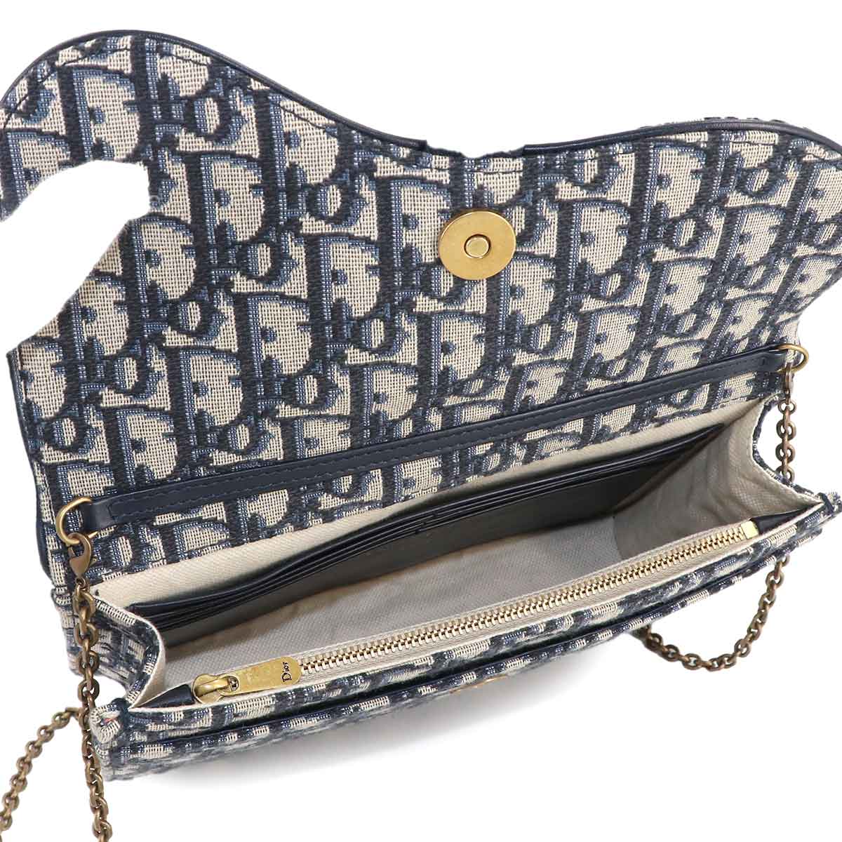 Oblique Saddle Chain Pouch Wallet Jacquard Navy