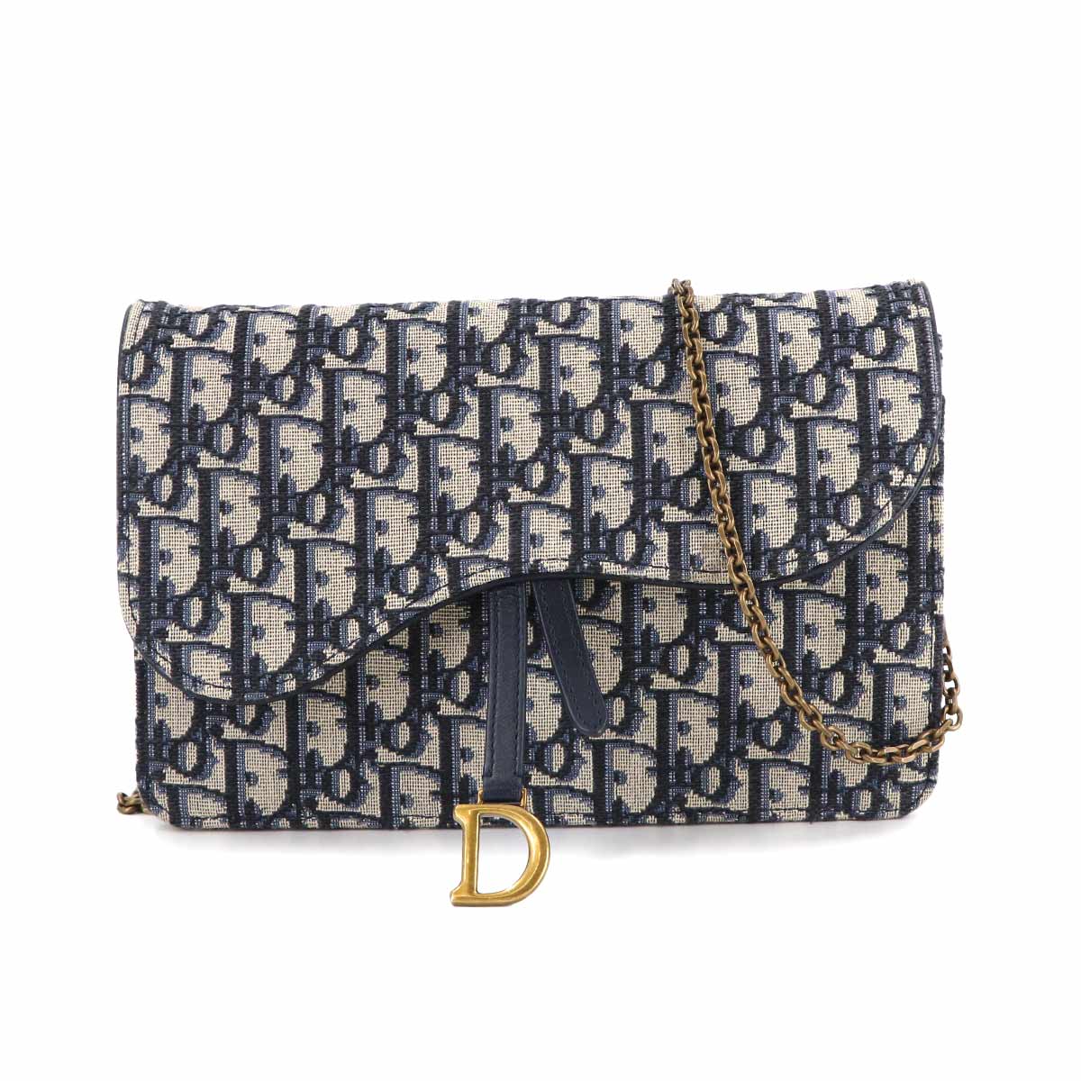 Oblique Saddle Chain Pouch Wallet Jacquard Navy