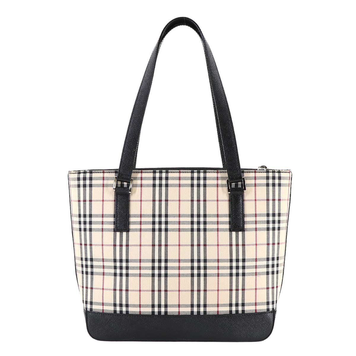 Plaid Tote Bag Canvas Leather Beige Black Purse