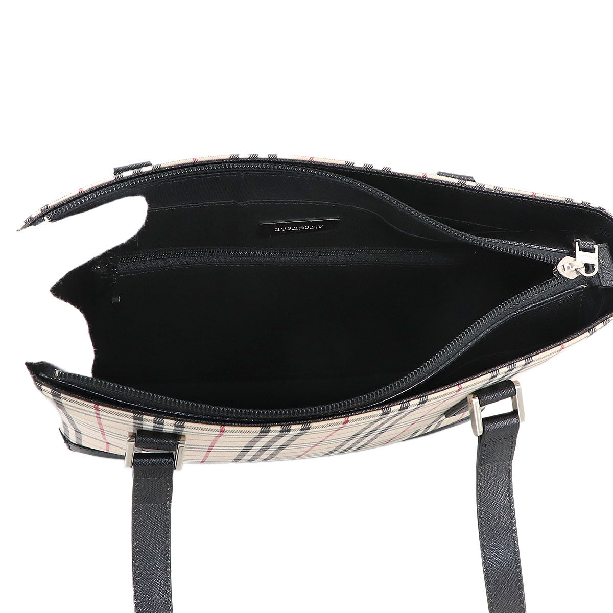 Plaid Tote Bag Canvas Leather Beige Black Purse