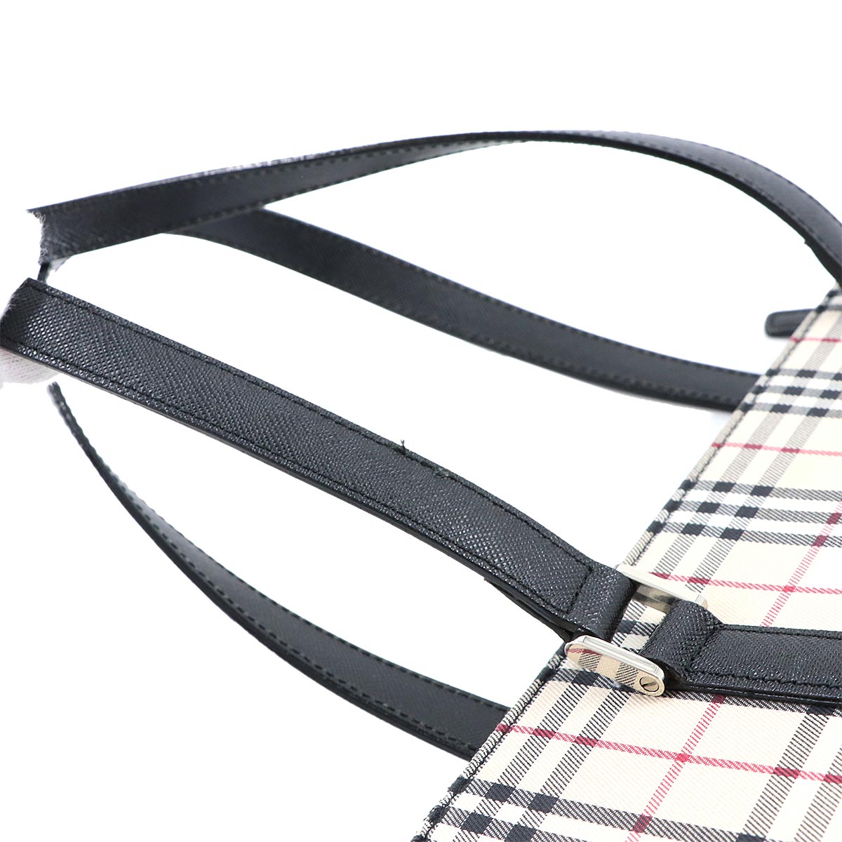 Plaid Tote Bag Canvas Leather Beige Black Purse