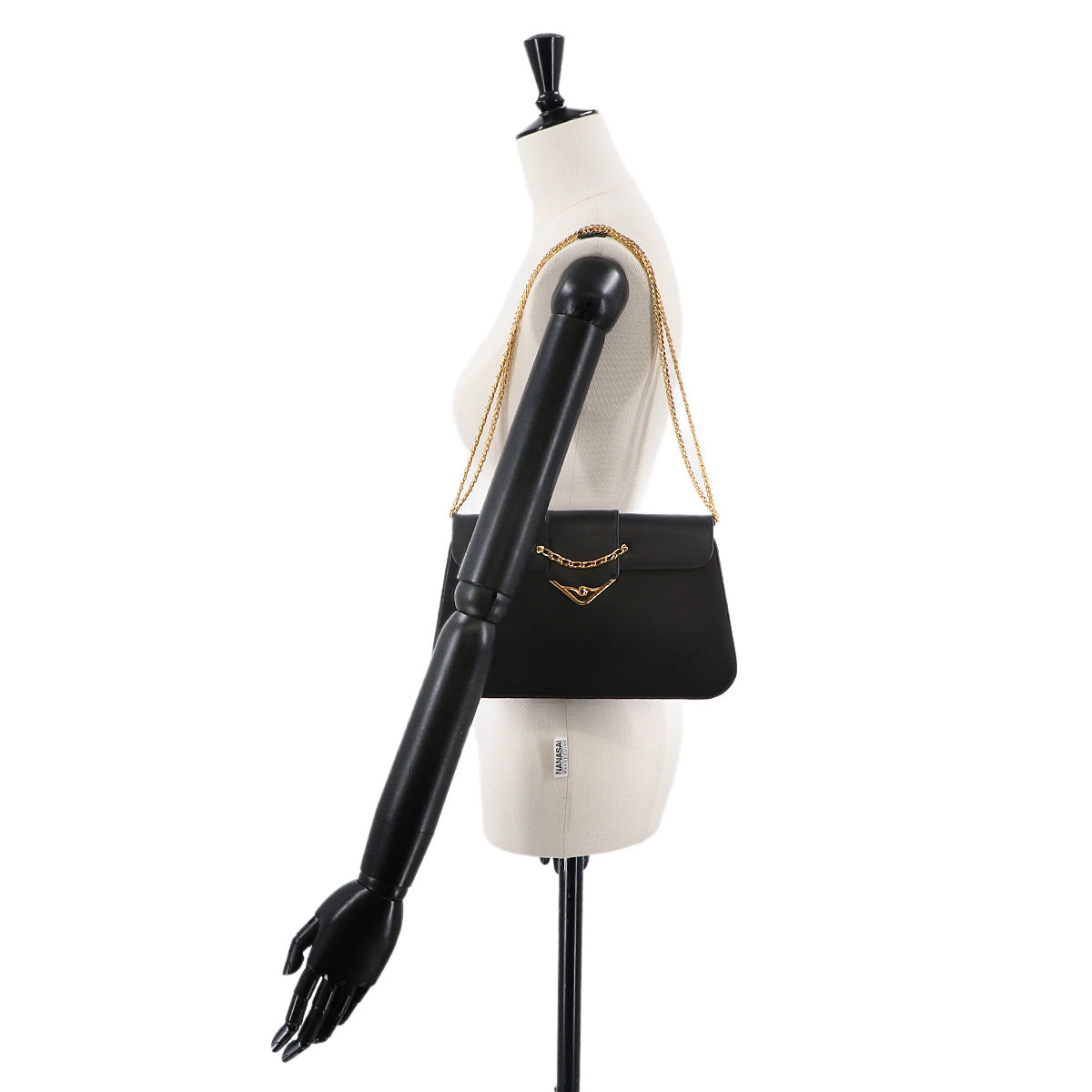 Sapphire Line Chain Shoulder Bag Leather Navy