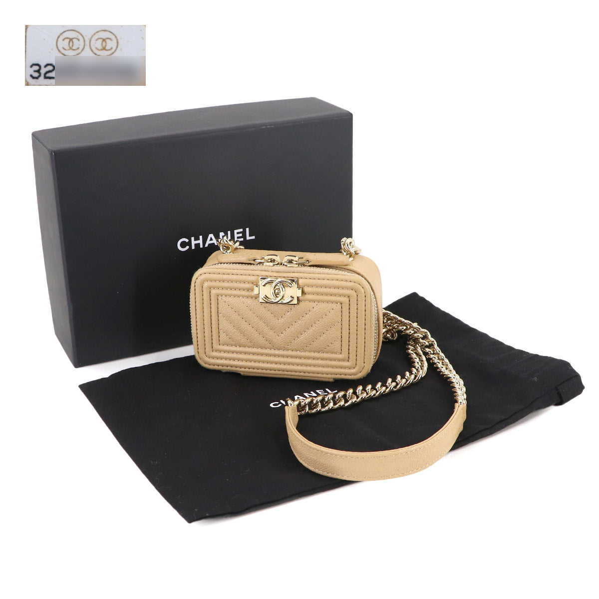 BOY CHANEL Chain Wallet Leather Beige AP2708 Purse