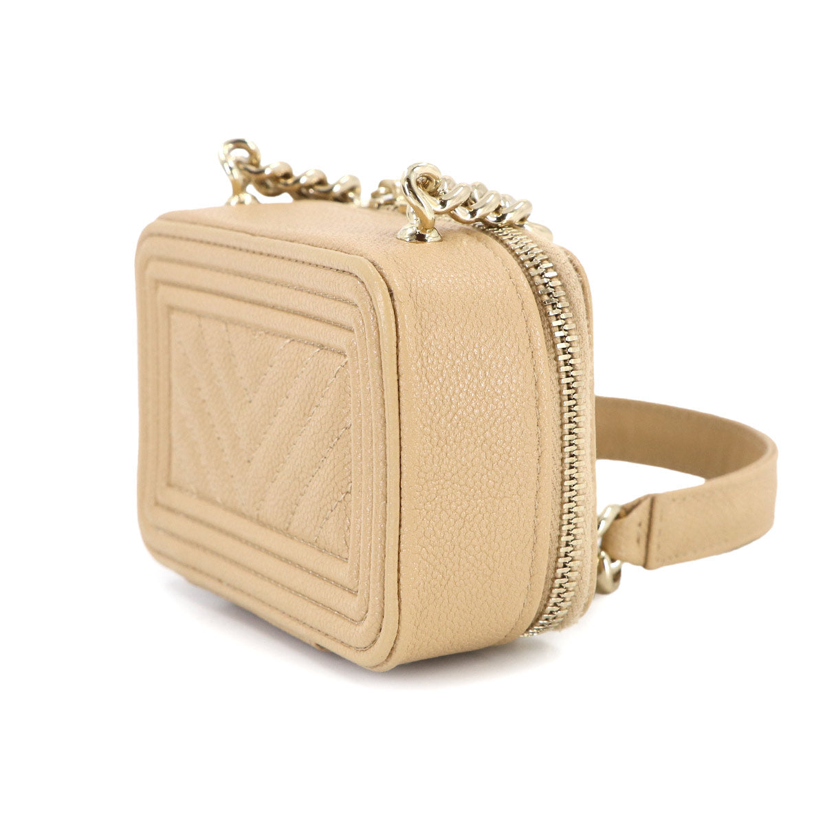 BOY CHANEL Chain Wallet Leather Beige AP2708 Purse