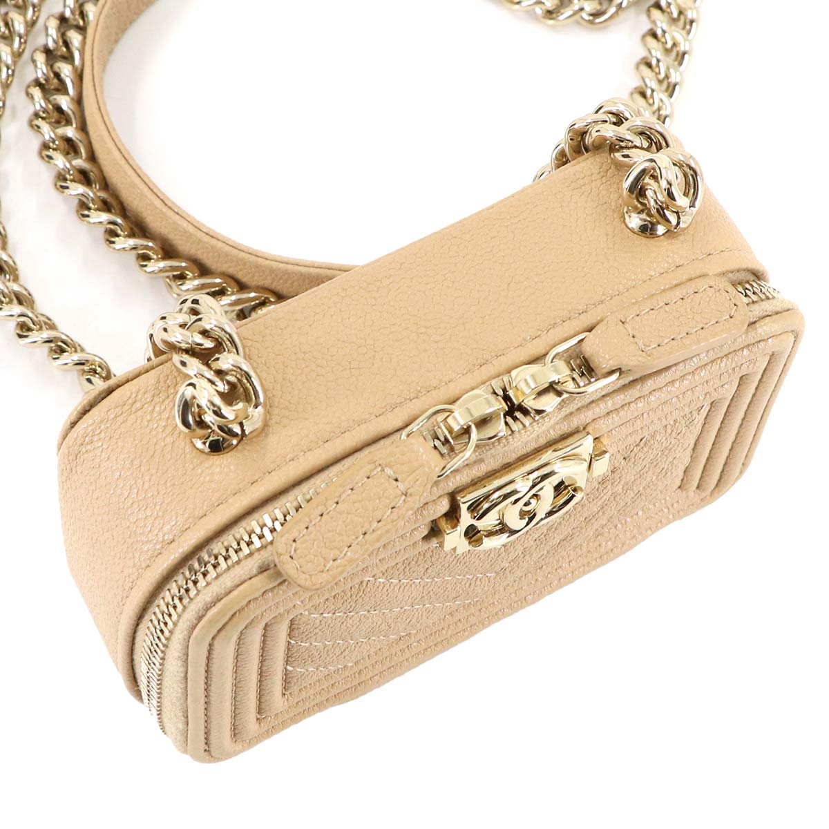 BOY CHANEL Chain Wallet Leather Beige AP2708 Purse