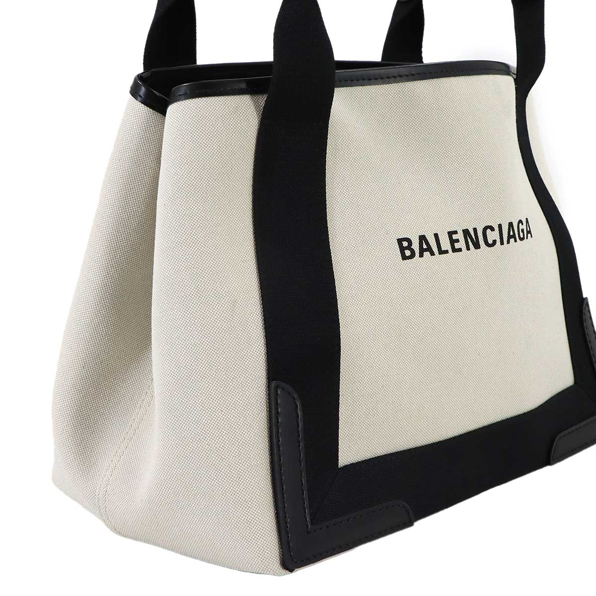 Navy Cabas Small Tote Bag Canvas Leather White Black 339933