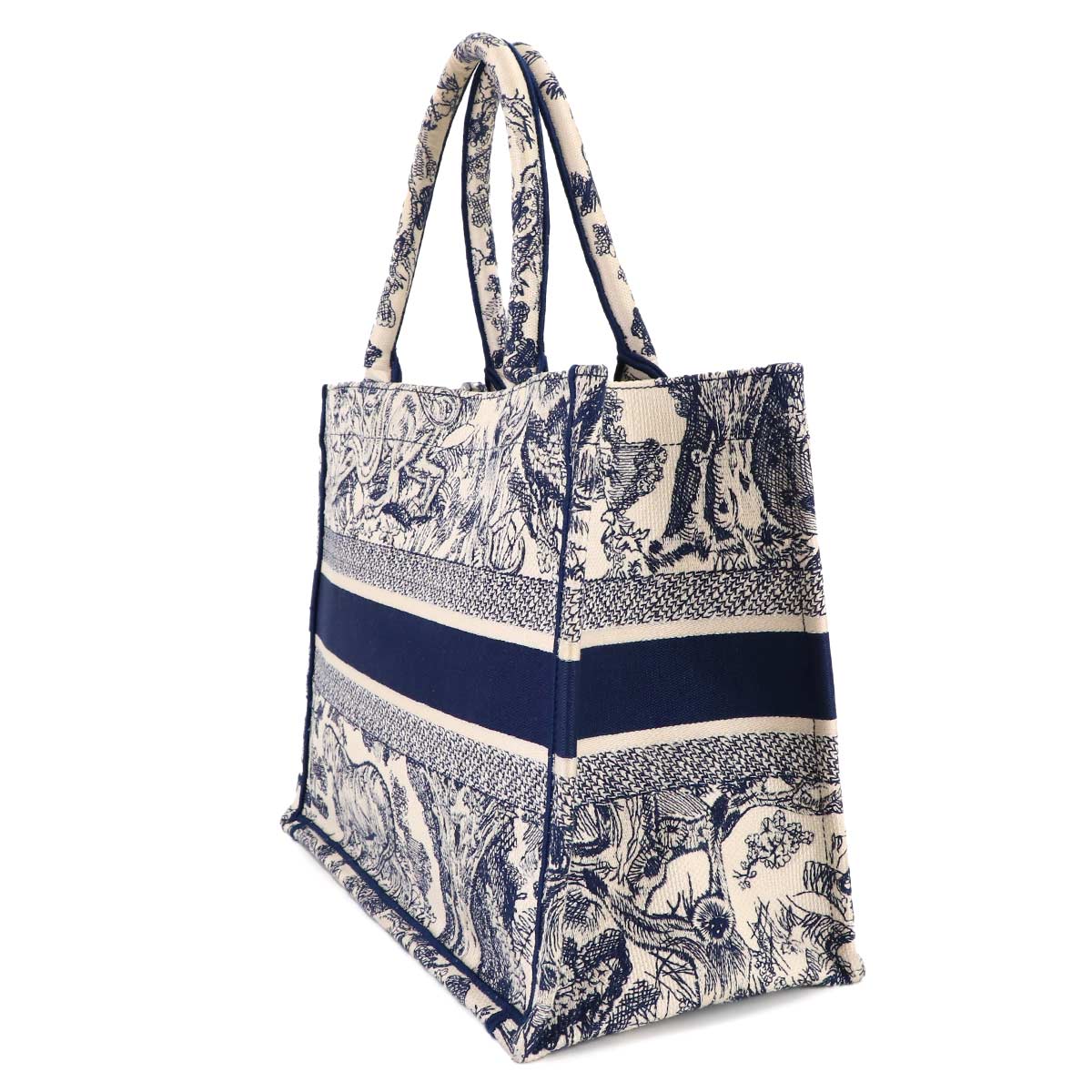 Toile De Jouy Book Tote Medium Bag Canvas White Navy