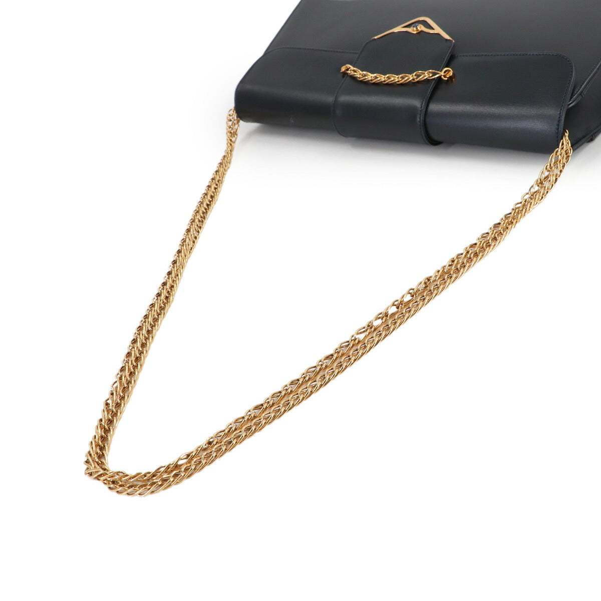 Sapphire Line Chain Shoulder Bag Leather Navy