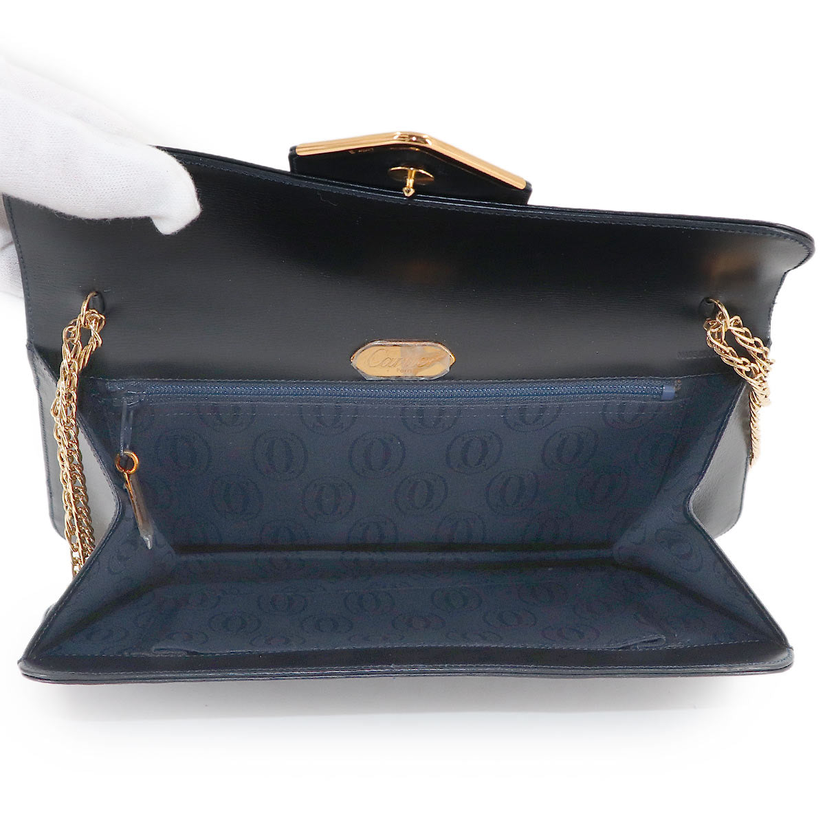 Sapphire Line Chain Shoulder Bag Leather Navy