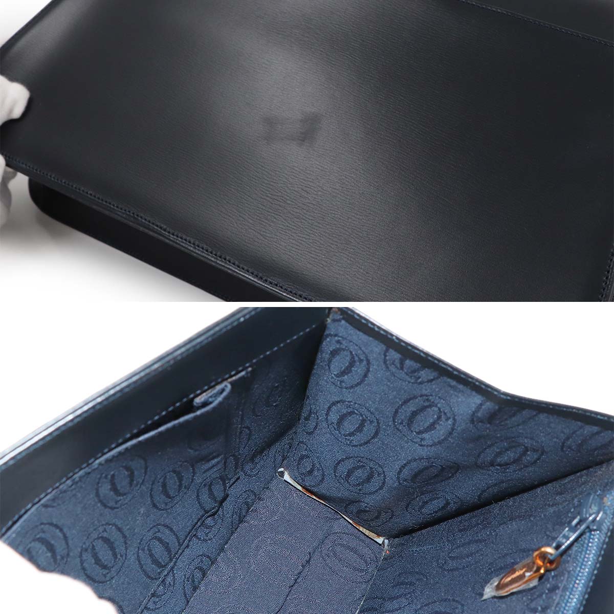 Sapphire Line Chain Shoulder Bag Leather Navy