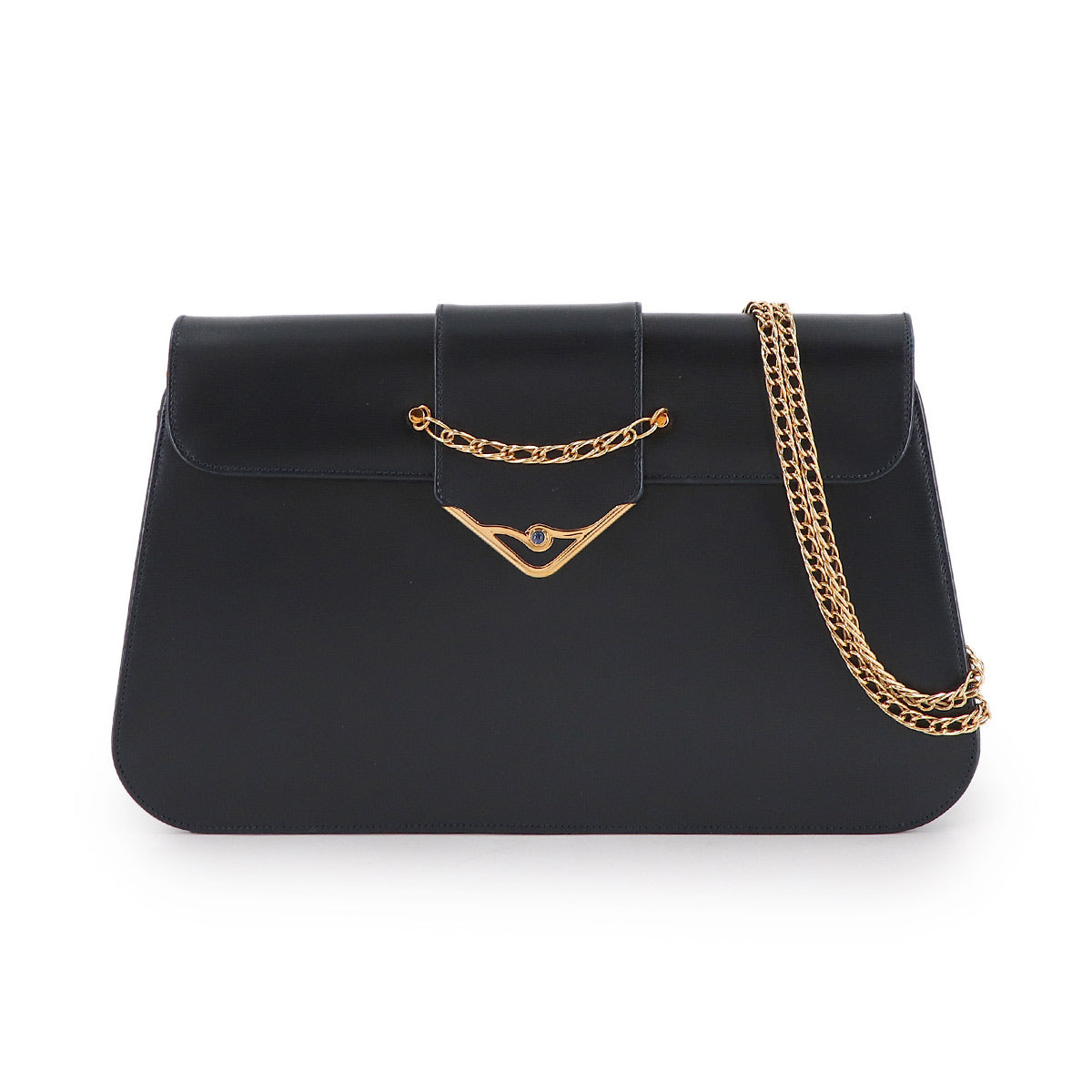 Sapphire Line Chain Shoulder Bag Leather Navy