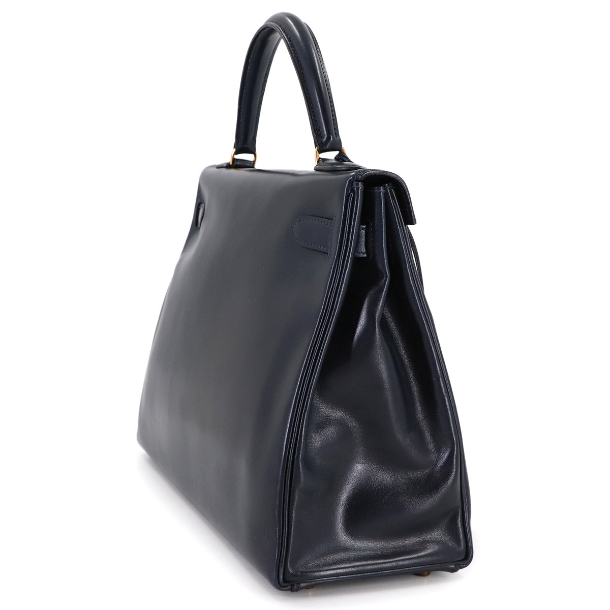 Kelly 32 Box calf Navy Hand Bag Vintage Purse