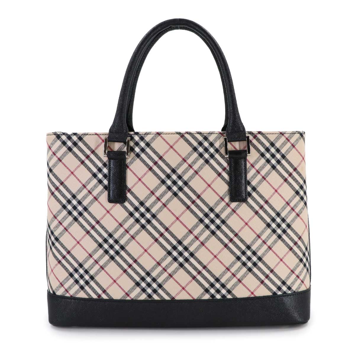 Plaid Hand Bag Canvas Leather Beige Black Purse