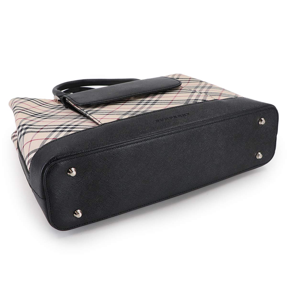 Plaid Hand Bag Canvas Leather Beige Black Purse
