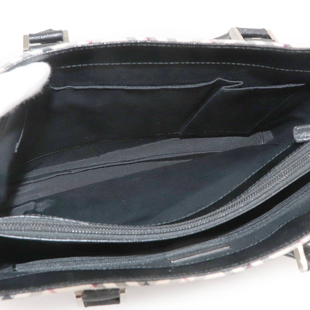 Plaid Hand Bag Canvas Leather Beige Black Purse