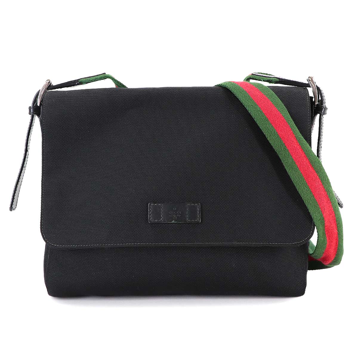 Web Stripe Messenger Bag Canvas Leather Black 337074 Purse