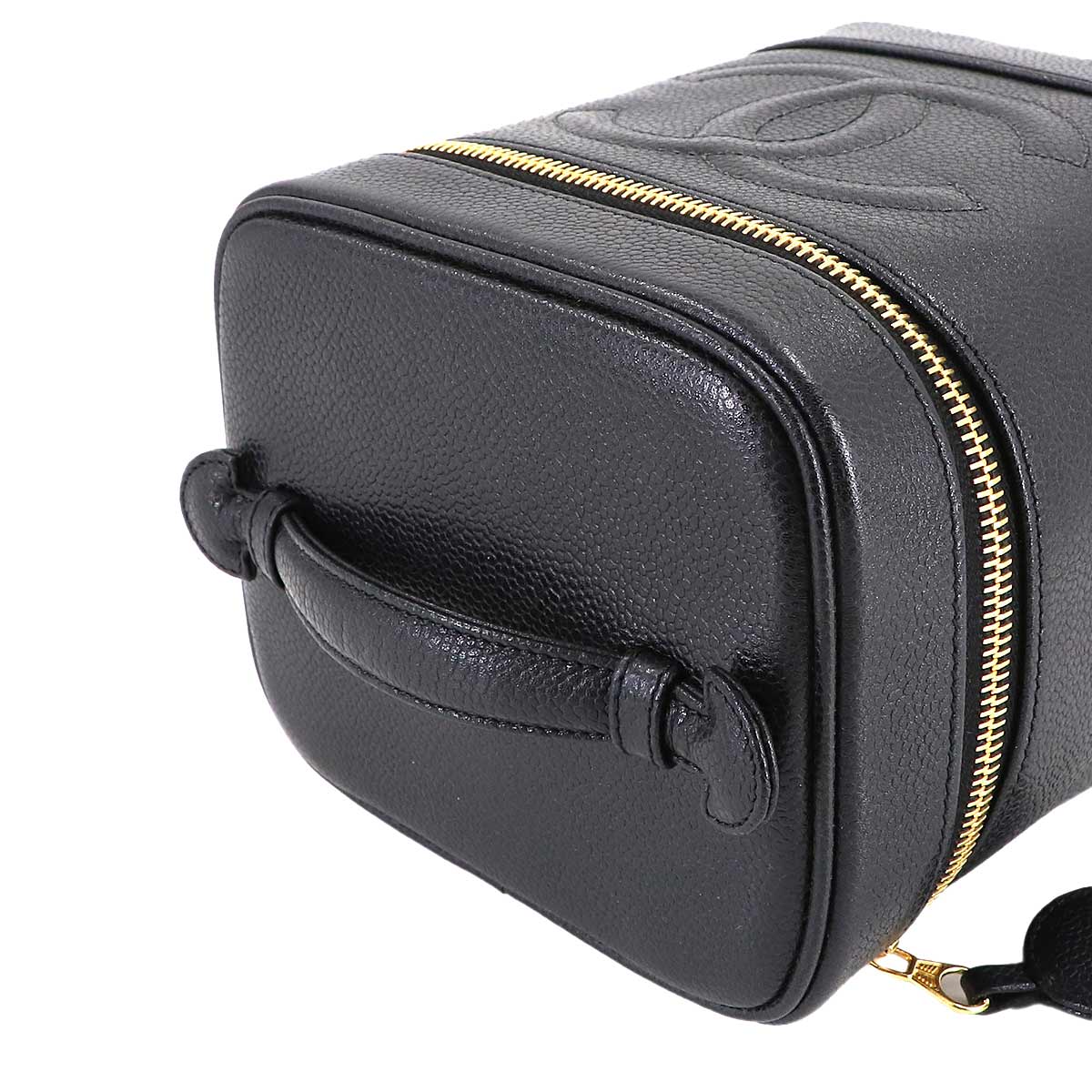 Vanity Hand Bag Caviar Skin Leather Black A01998 Vintage Purse