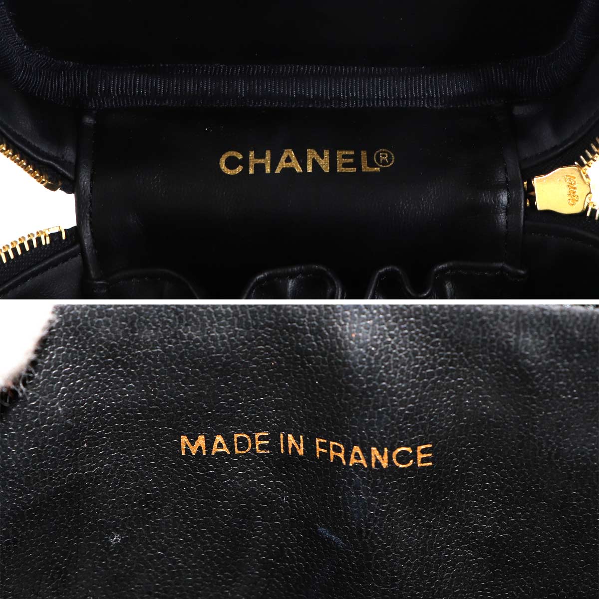 Vanity Hand Bag Caviar Skin Leather Black A01998 Vintage Purse