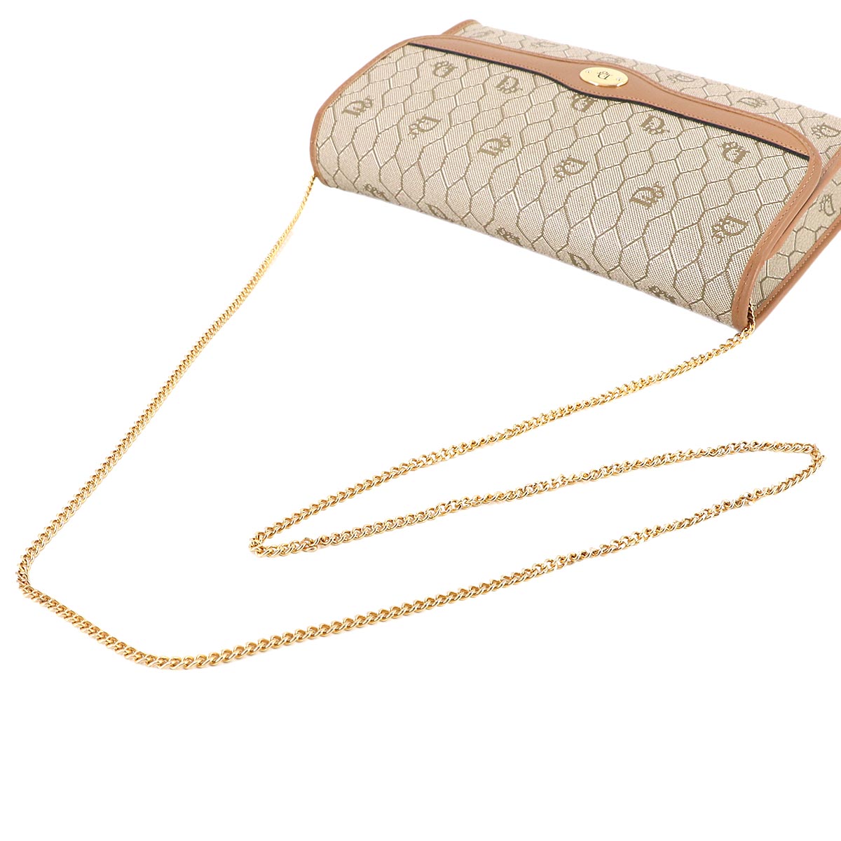 Honeycomb Shoulder Bag PVC Leather Beige Brown Purse