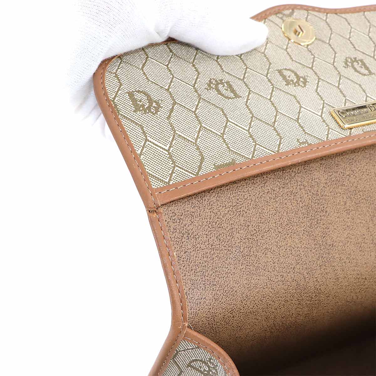 Honeycomb Shoulder Bag PVC Leather Beige Brown Purse