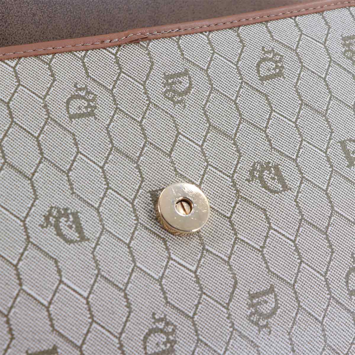 Honeycomb Shoulder Bag PVC Leather Beige Brown Purse