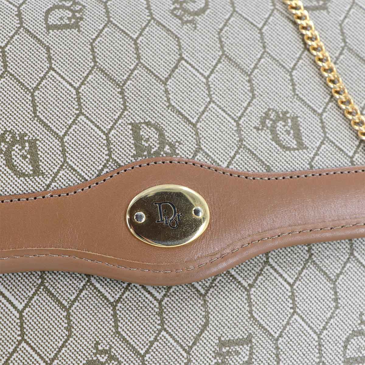 Honeycomb Shoulder Bag PVC Leather Beige Brown Purse