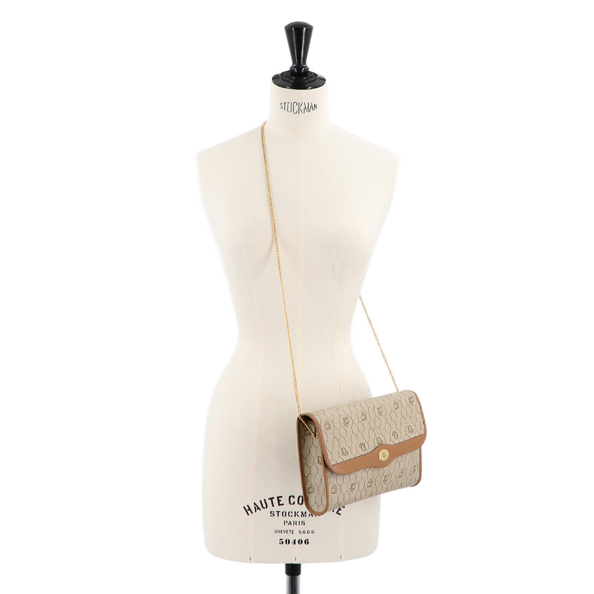 Honeycomb Shoulder Bag PVC Leather Beige Brown Purse