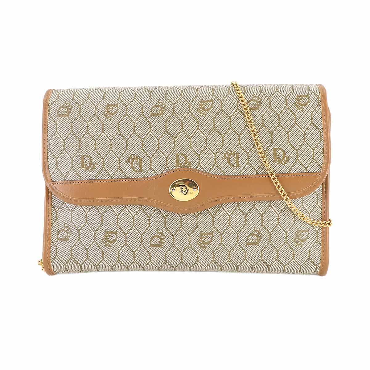 Honeycomb Shoulder Bag PVC Leather Beige Brown Purse